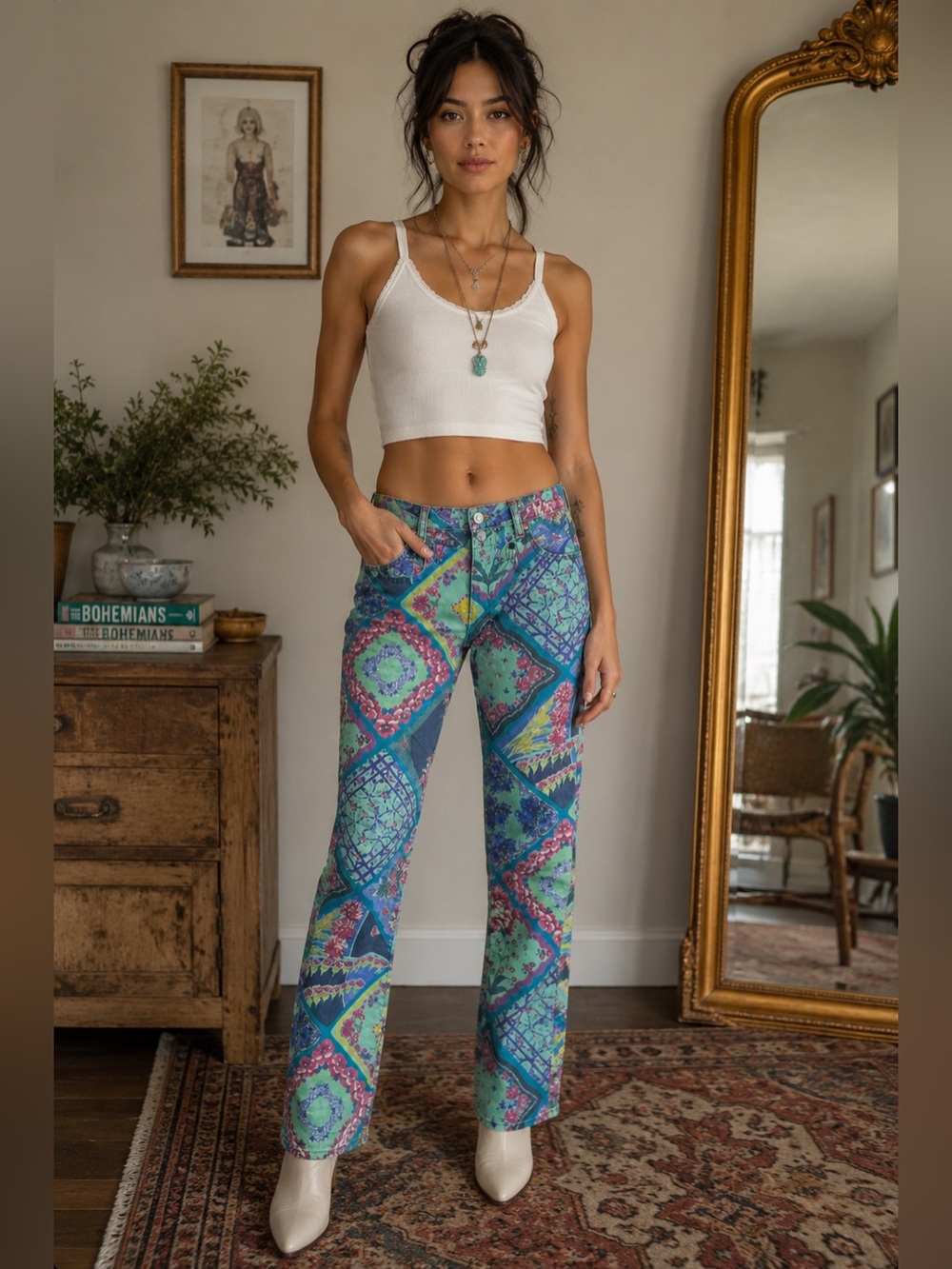 Replay Vintage Made in Italy Patchwork Straight Leg Jeans | Colorful Boho Cotton